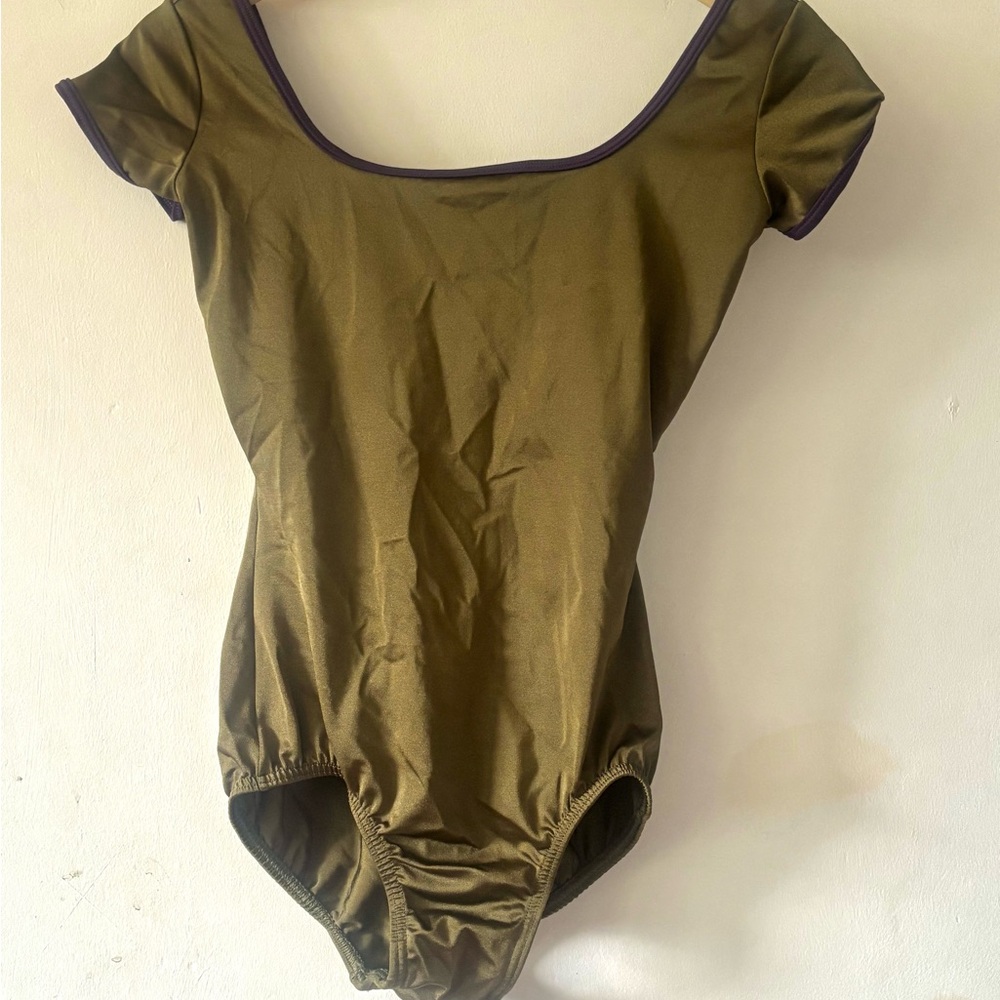 Body Wrappers Premiere Collection Bodysuit in Olive Green and Purple Trim